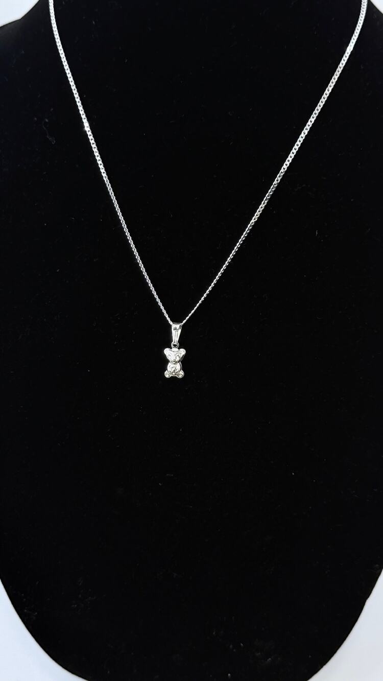 Teddy Bear Pendant 2mm Curb Chain Necklace
